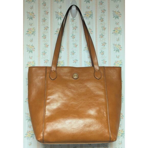 Liz Claiborne Tote Shoulder Bag Large Cognac Double Strap Purse spacious career - Picture 1 of 16